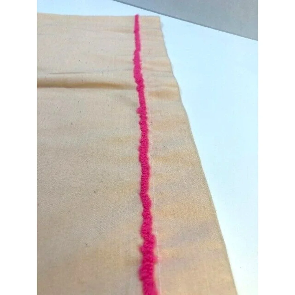 2 Vtg Handmade Pillow Cases Yellow & White Tulips & Pink Bow‎ Loop Puch Stitch